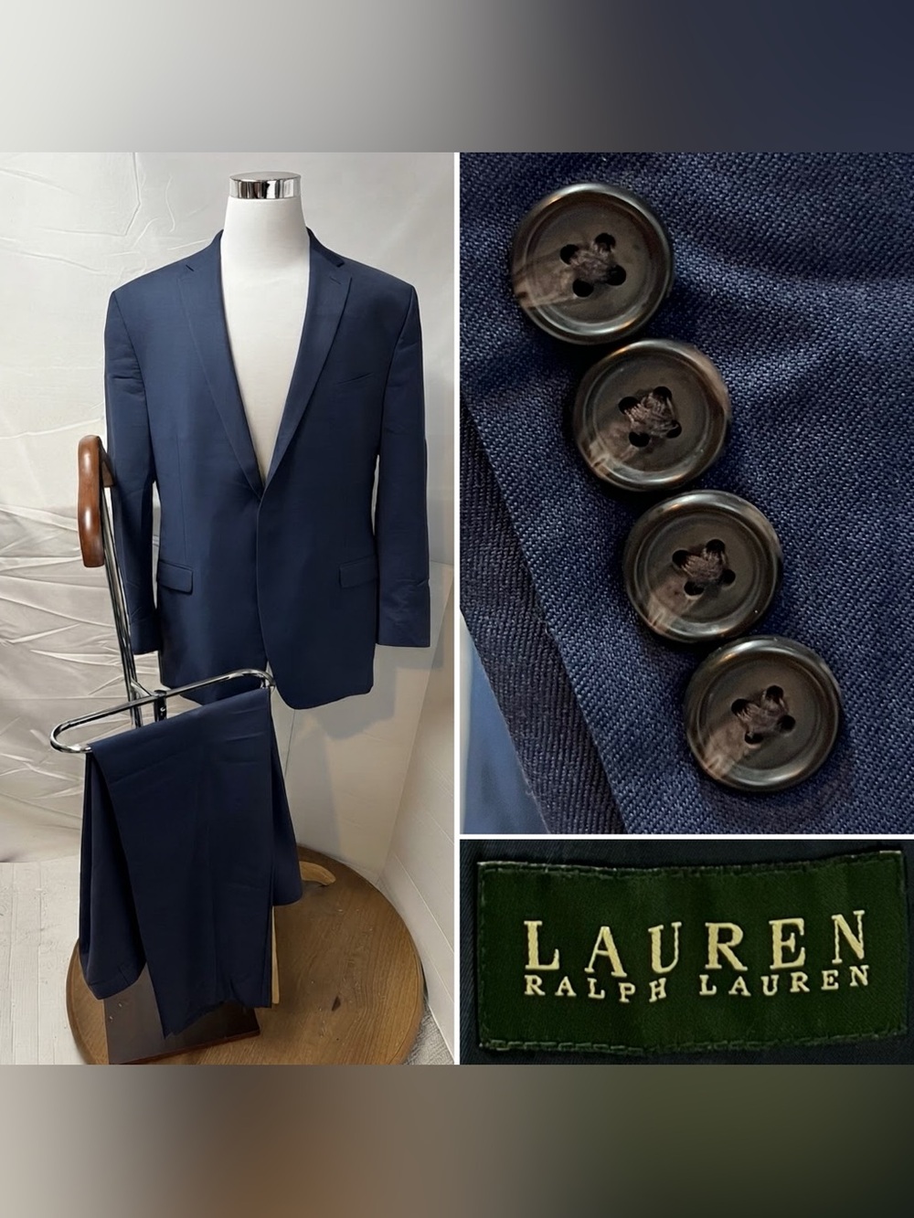 Ralph Lauren Men’s 48L Blue Wool Blazer Pants 2-Piece Suit